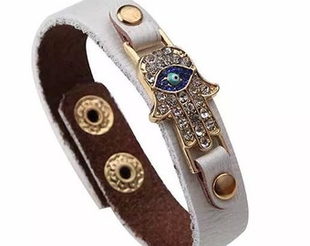 PU leather Evil Eye Hamsa Pendent Bracelet For Women Fashion Jewelry ready to ship