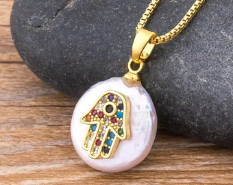 stone Hamsa Hands necklace for ladies