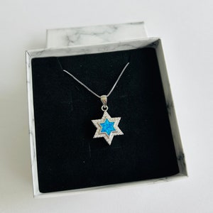 Jewish Magen david 925 Sterling Silver,Am Israel chai, blue opal david's star pendant for  ladies and girls Necklace ,Ready to ship