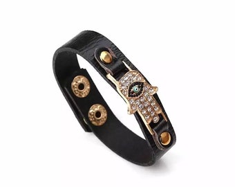 PU leather Evil Eye Hamsa Pendent Bracelet For Women Fashion Jewelry ready to ship