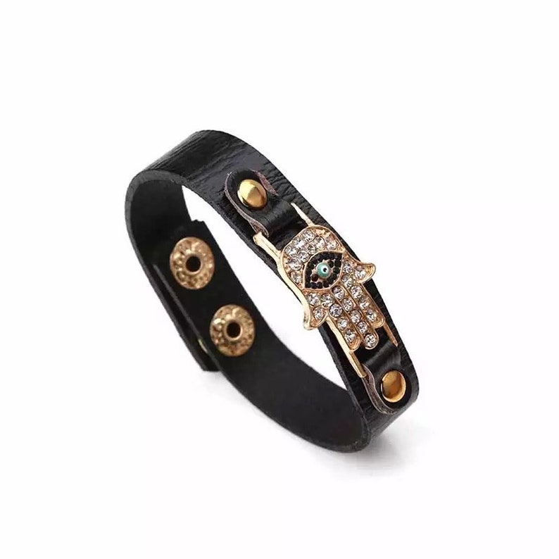 PU leather Evil Eye Hamsa Pendent Bracelet For Women Fashion Jewelry ready to ship