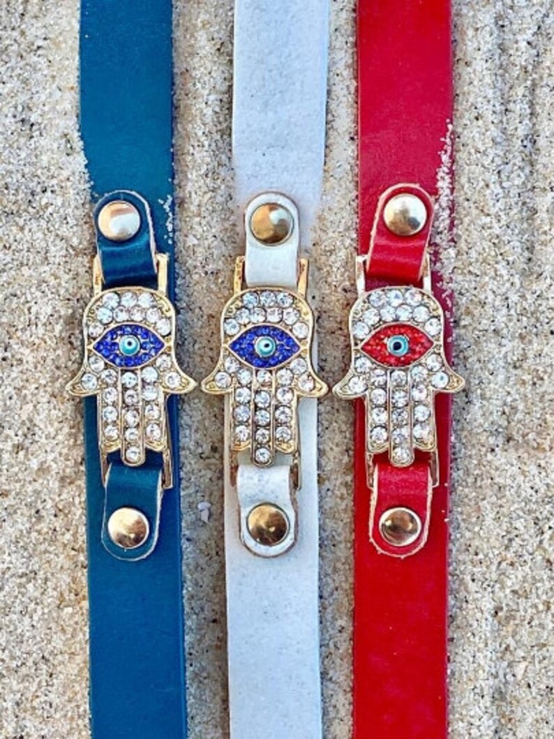 PU leather Evil Eye Hamsa Pendent Bracelet For Women Fashion Jewelry ready to ship