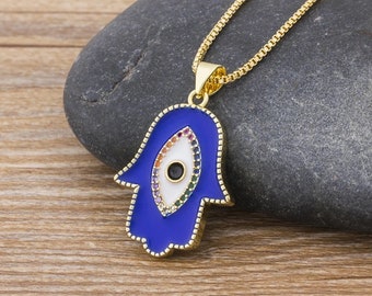 Blue Eye Hamsa Hand Pendant necklace ,Hamsa charm, evil eye Hamsa hand pendant necklace Ready to ship