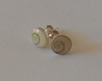 Handmade 925 Sterling Silver and Shiva eye shell stud earring.