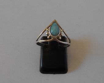 Handmade Solid 925 Sterling silver and larimar ring.