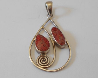 Handmade Sterling 925 silver and coral pendant.
