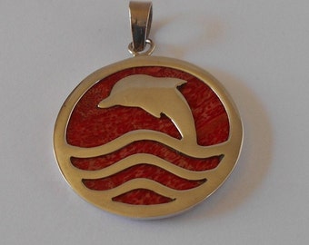 Handmade Sterling 925 silver and coral pendant.