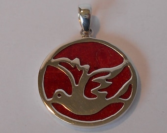 Handmade Sterling 925 silver and coral pendant.