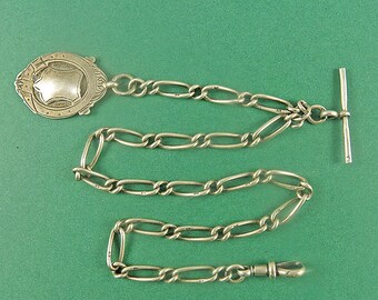 Chaîne de montre Sterling antique avec Pendentif Sterling Fob Montre de poche Chaîne De montre Accessoires Antiquités Objets de collection