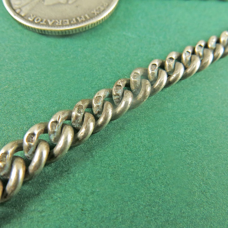 Antique Sterling Watch Chain With 1910 Sterling Coin Watch Fob Pendant