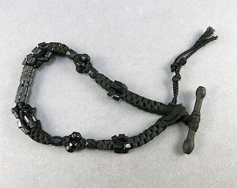 Antique Albertina Watch Chain Mourning Jewelry With Black Glass And Fabric Watch Fob Steampunk Jewelry Supplies