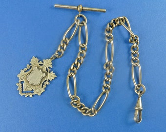 Antique Watch Chain Antique Albert Chain With Old Watch Fob In Silver Plate Antique Collectibles