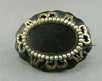 Antique Brooch Hair Jewelry Black Enamel Pin With Seed Pearls 1858 Australian Jewelry Antiques Collectibles Gift For Women