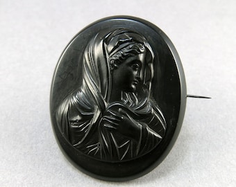 Antique Cameo Brooch Mourning Jewelry Vulcanite Jewelry Victorian Jewellery Antique Jewelry Antiques Collectibles