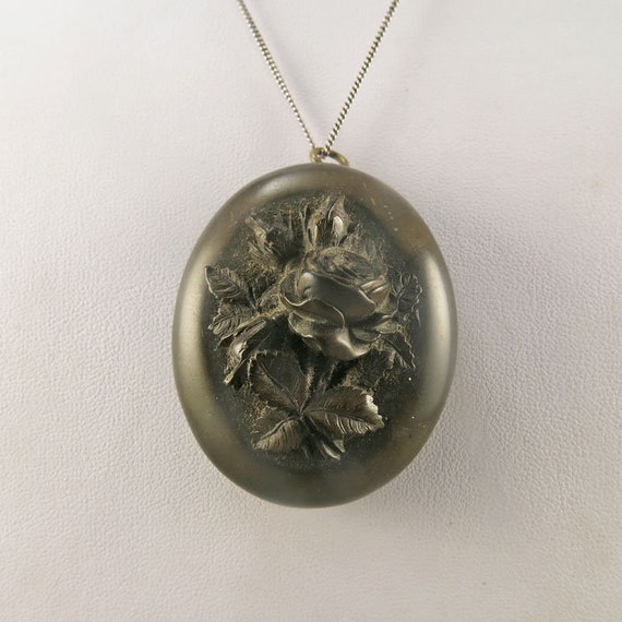 Antique Victorian Locket Pendant Vulcanite Locket Picture Locket Mourning Jewelry Antiques Collectibles