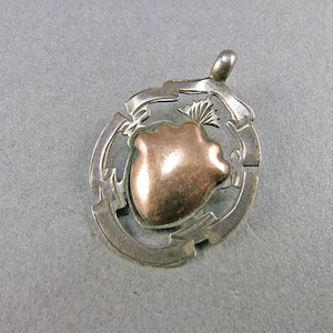Antique Sterling Pendant Watch Fob Pendant With A 9ct Gold Wash Centre English Silver Antique Collectible Jewellery