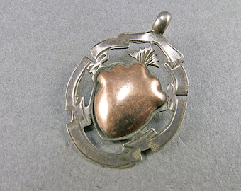 Antique Sterling Pendant Watch Fob Pendant With A 9ct Gold Wash Centre English Silver Antique Collectible Jewellery