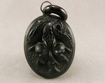 Antique Jet Pendant Victorian Pendant Carved Whitby Jet Pendant Victorian Jewelry Antiques Collectibles