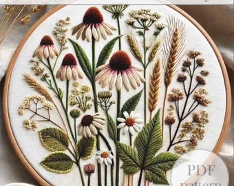 PDF Hand Embroidery Pattern | Botanical Floral Design | Wildflowers Embroidery Template | Digital Embroidery DownLoad