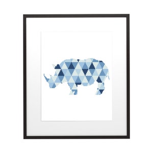 Geometrisch Neushoorn Modern Steekpatroon Dier 5, Kleurrijk Gepatroneerd Neushoorn Silhouet, **Direct PDF Downloaden**