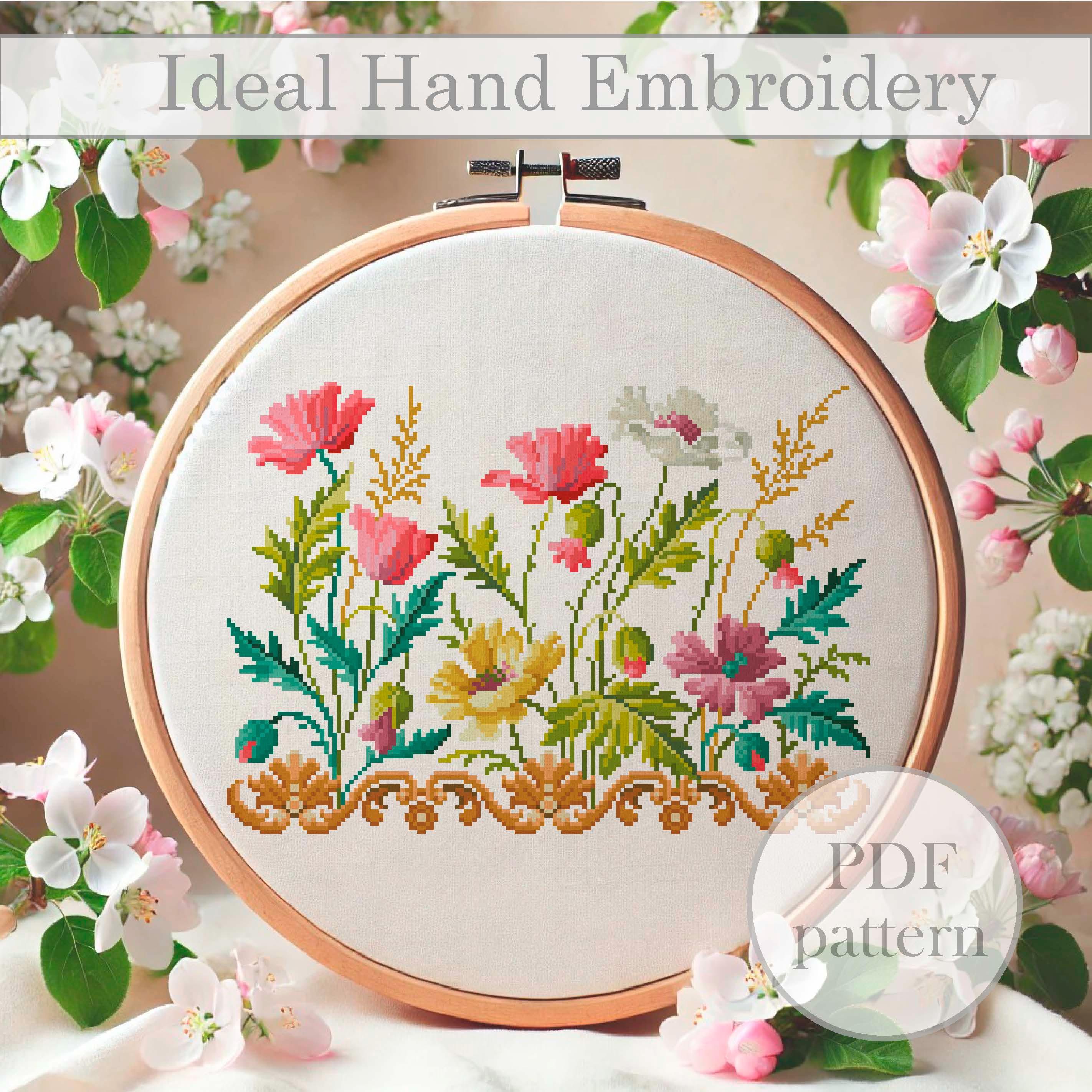 Wildflower Border Cross Stitch Pattern | Vintage Floral Embroidery PDF ...