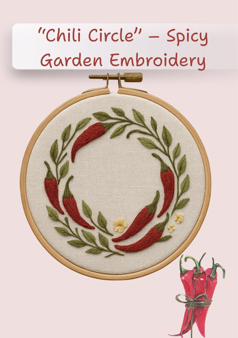 Chili Pepper Embroidery Pattern PDF - Kitchen Wall Decor Hoop Art - 3 ...