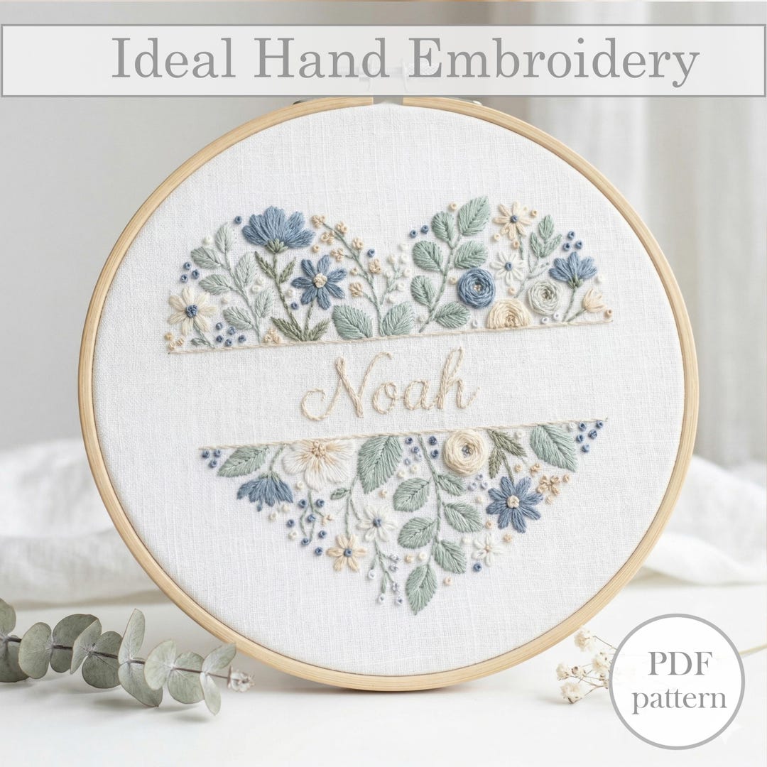 Personalized Floral Name Embroidery Pattern PDF | Custom Baby Name ...