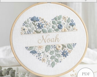 Personalized Floral Name Embroidery Pattern PDF | Custom Baby Name, Wedding Gift, Nursery Decor, Handmade Embroidery Design