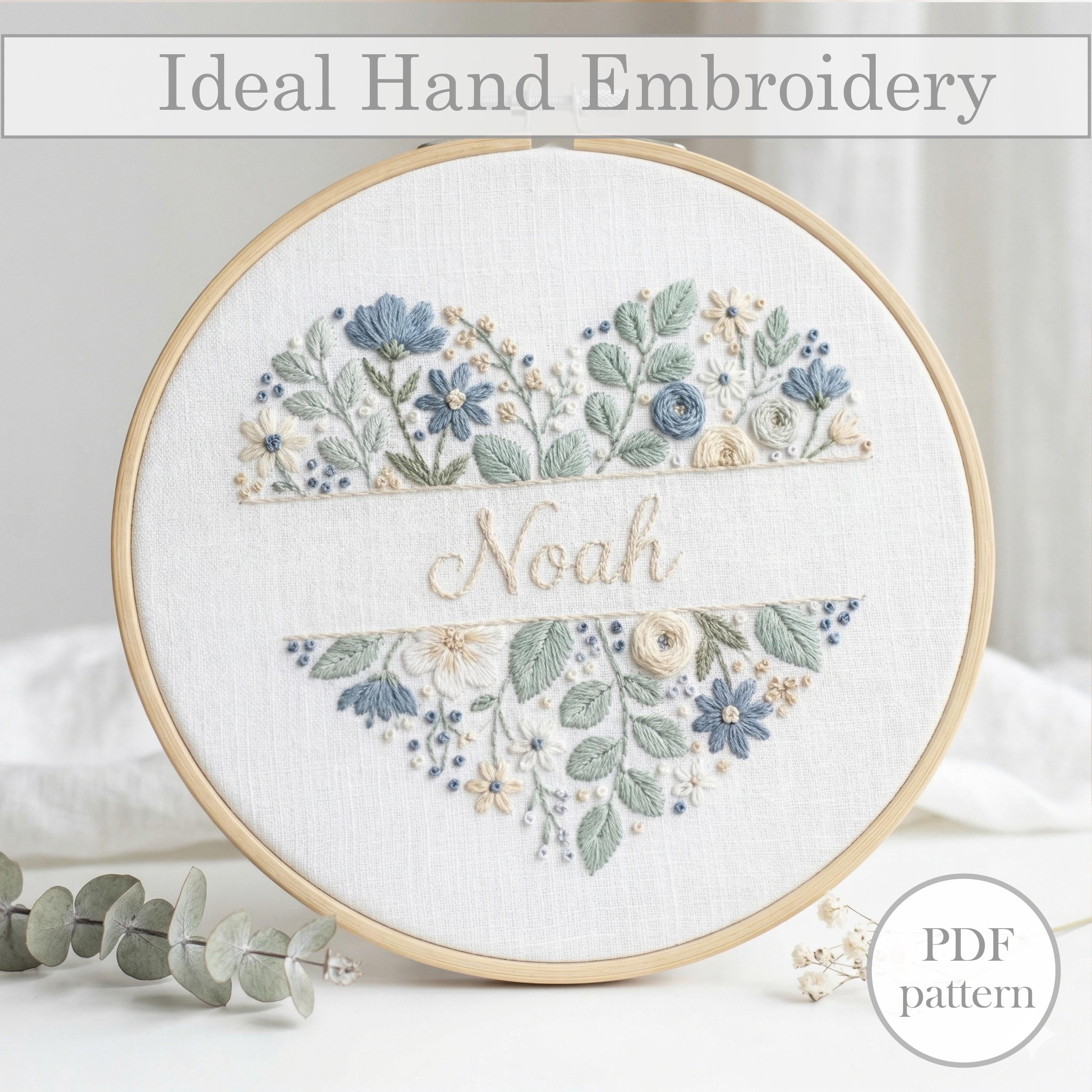 Personalized Floral Name Embroidery Pattern PDF | Custom Baby Name ...