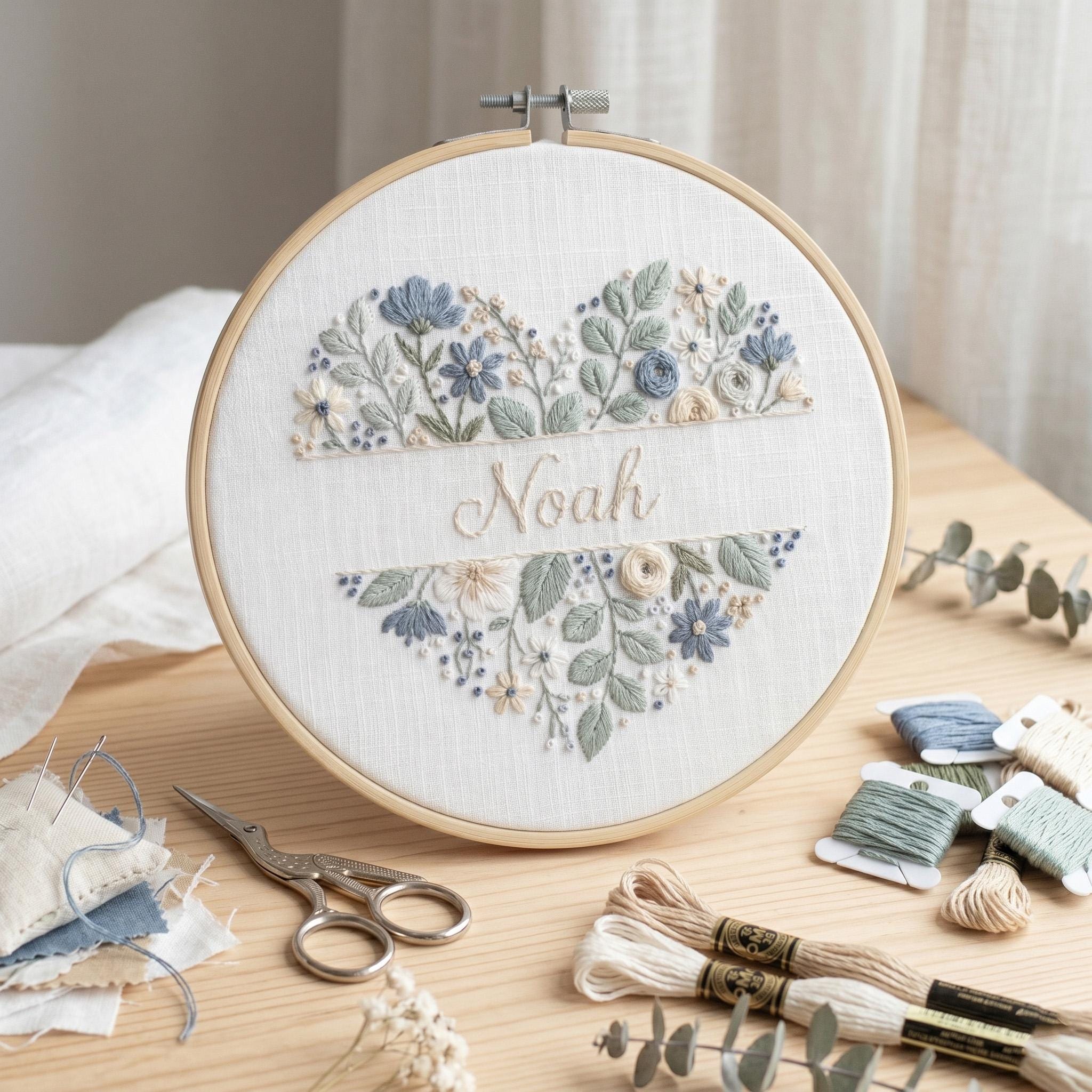 Personalized Floral Name Embroidery Pattern PDF | Custom Baby Name ...