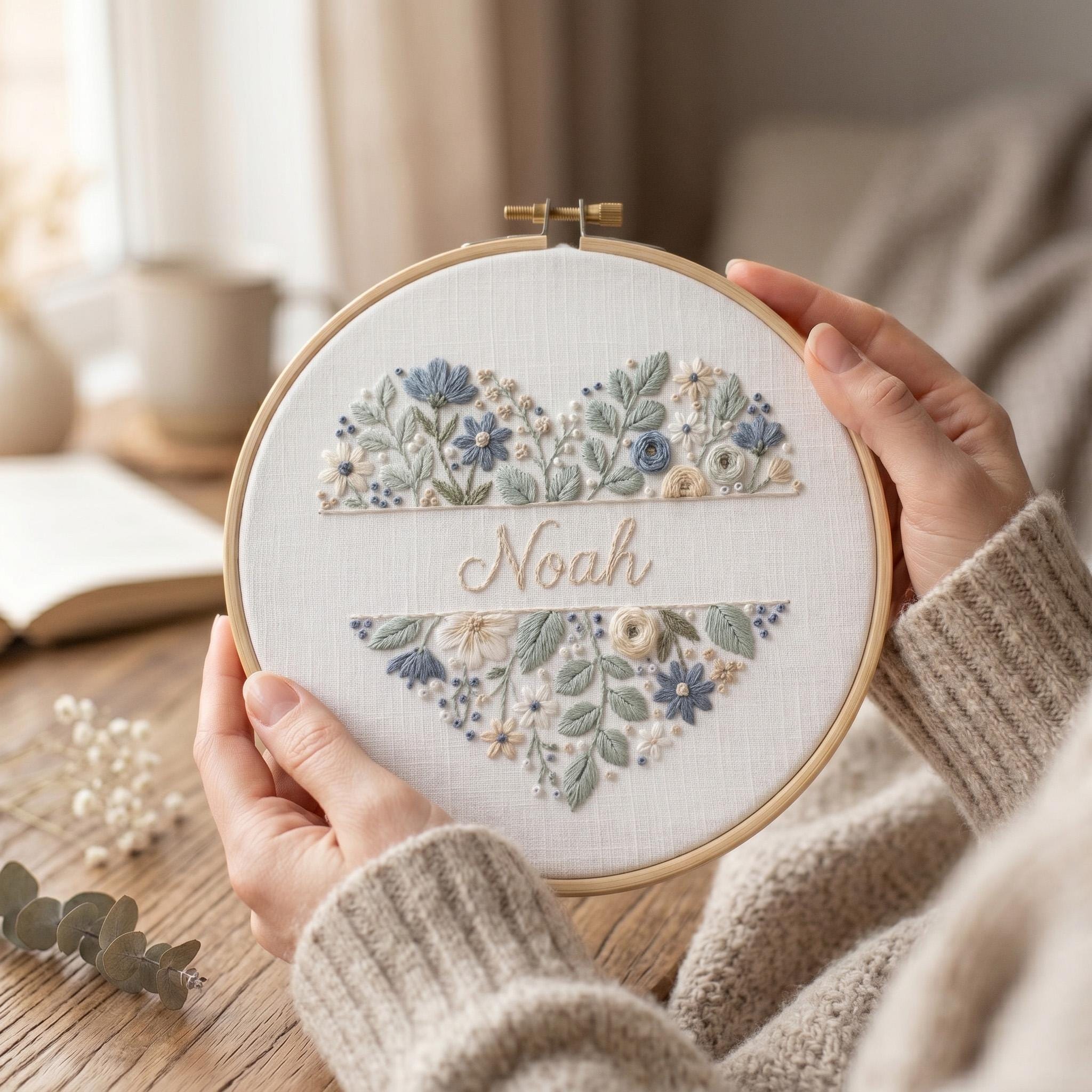 Personalized Floral Name Embroidery Pattern PDF | Custom Baby Name ...