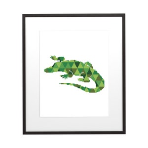 Geometrisch krokodil modern steekpatroon dier 7, kleurrijk gepatroneerd krokodilsilhouet, **Direct PDF downloaden**