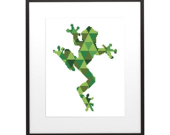 Geometric Frog  Modern  Stitch Pattern Animal 8, Colourful Patterned Frog  Silhouette, **Instant PDF Download**