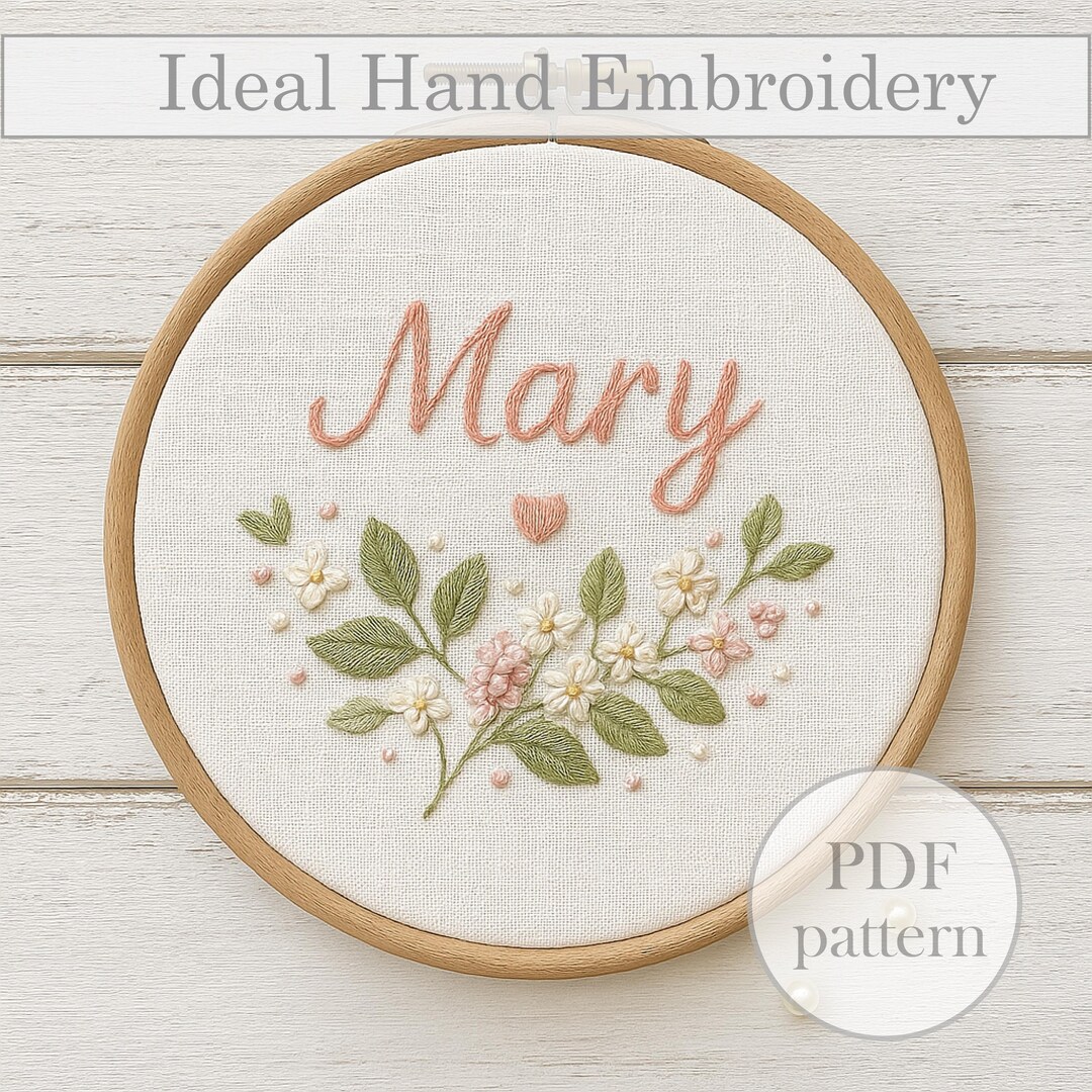 Custom Name Embroidery Pattern – Floral Hand Embroidery PDF ...