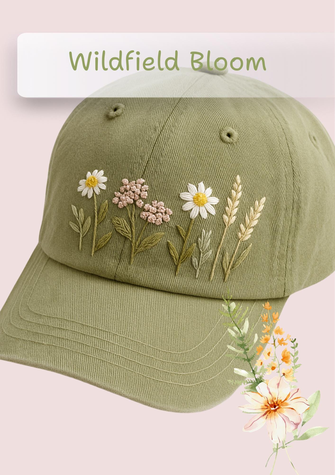 Wildebloom Pattern Program Wildfield Bloom Hand Embroidery Pattern for Cap | PDF Design for Floral ...