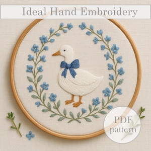 Modèle de broderie PDF Canard champêtre – Décoration champêtre, Couronne botanique, Modèle de broderie à faire soi-même