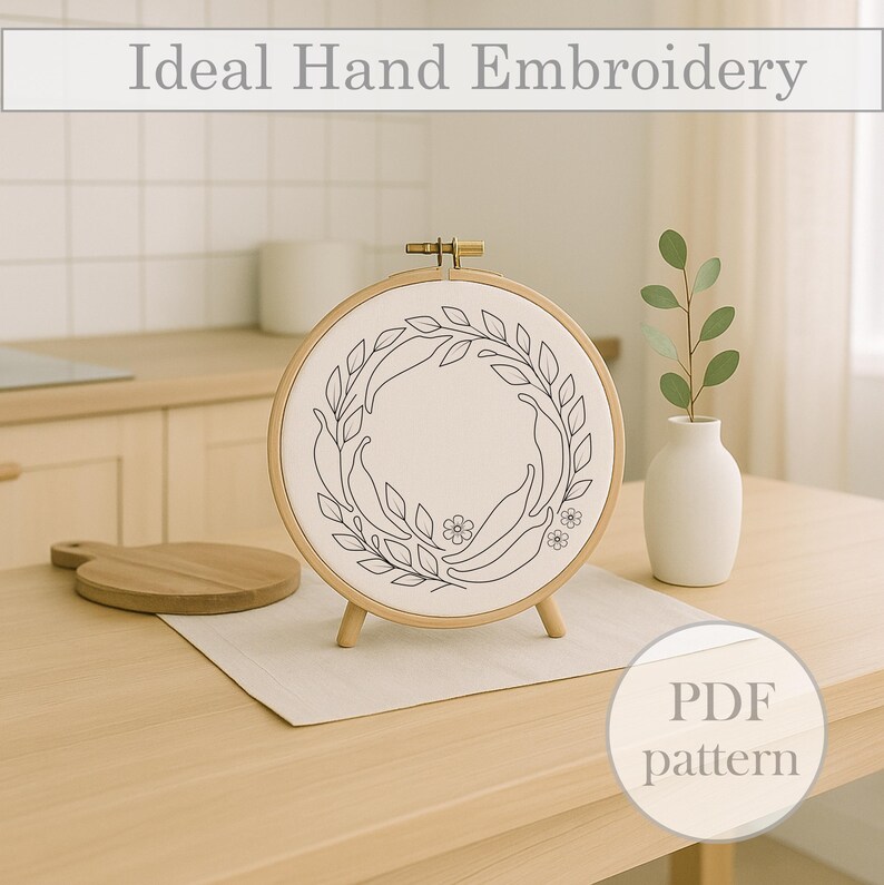 Chili Pepper Embroidery Pattern PDF - Kitchen Wall Decor Hoop Art - 3 ...