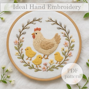 Mother Hen and Chicks Embroidery Pattern – PDF Chicken Hoop Art for Farmhouse Kitchen Decor