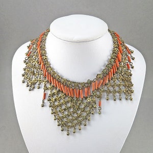 Vintage Coral Necklace Bib Necklace Chain Necklace Mediterranean Coral Beads Statement Necklace