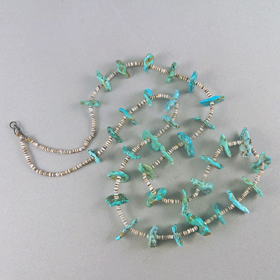 Rare Rounded Turquoise Vintage Native American Navajo Heishi Sterling Silver Necklace Rare Rounded Turquoise Vintage Native American Navajo Heishi Sterling Silver Necklace