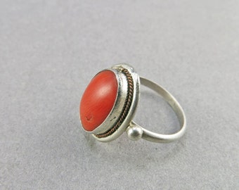 Anillo de coral vintage Anillo de coral rojo en joyería de coral plateado