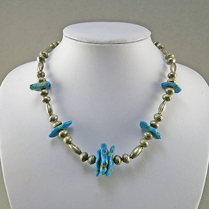 Vintage Sterling Necklace With Blue Turquoise Beads Statement Necklace Ethnic Jewelry Vintage Jewellery