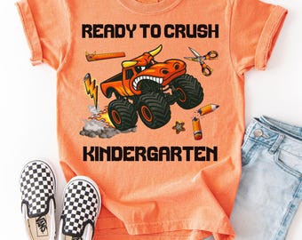 shirt voor jongens kleuterschool, shirt voor eerste schooldag voor kinderen, shirt voor jongens eerste schooldag, shirt voor kleuterschool monster truck shirt voor eerste schooldag