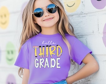 Camiseta de tercer grado, camiseta de regreso a clases, camiseta de tercer grado, camiseta de tercer grado para niños, primer día de clases para niñas, colores cómodos de tercer grado