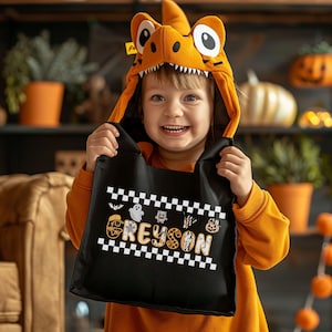 Halloween trick or treat-tas, aangepaste Halloween trick or treat-tas, Halloween-tas voor jongens, aangepaste naam trick or treat-tas, gepersonaliseerde Halloween