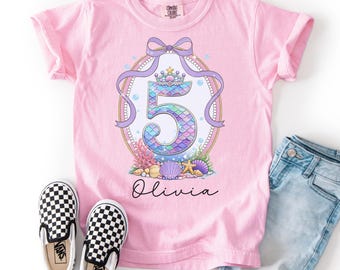 Camiseta de niña de quinto cumpleaños, camiseta de sirena de quinto cumpleaños, camiseta de sirena de quinto cumpleaños, camiseta de sirena 5, camiseta de cumpleañera, camiseta de sirena de quinto cumpleaños