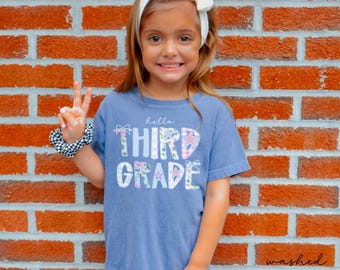 Camiseta de tercer grado, camiseta de regreso a clases, camiseta de tercer grado, camiseta de tercer grado para niños, primer día de clases para niñas, colores cómodos de tercer grado