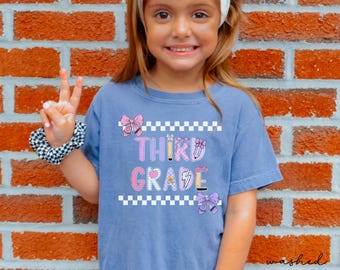 Camiseta de tercer grado, camiseta de regreso a clases, camiseta de tercer grado, camiseta de tercer grado para niños, primer día de clases para niñas, colores cómodos de tercer grado