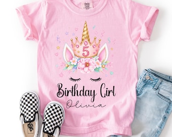 Camiseta de niña de quinto cumpleaños, camiseta de unicornio de quinto cumpleaños, camiseta de unicornio de quinto cumpleaños, camiseta de cumpleaños 5, camiseta de niña de cumpleaños, unicornio de quinto cumpleaños