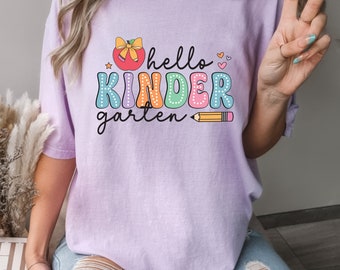 Kindergarten teacher shirt,teacher back to school shirt,kindergarten teacher tshirt,shirt for kindergarten teacher,hello kindergarten shirt